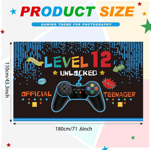 Video Game Birthday Decorations 8 9 10 11 12 13 14th Birthday Decorations for Boys Gaming Theme Photo Props Backdrop Banner Teenager Birthday Decoration (Level 12)