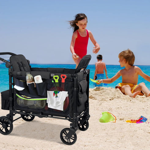 Stroller Wagon Cargo Net,Double-Layer Side Pockets Attachment for WONDERFOLD,Foldable Mesh Sorting Organizer Bag