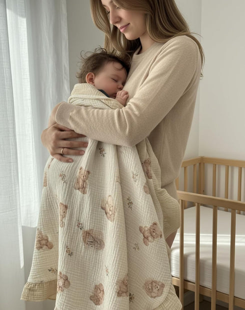 52 52 Inches, Muslin Ruffled Baby Blanket, Extra Large x Soft Breathable Cotton Crib Blanket for Newborn Infant Toddler