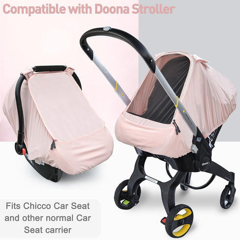 Summer/Autumn Baby Car Seat Cover,Sunproof Car Seat Canopy for Babies, Extra Large Mesh Window Baby Car Seat Sun Shade