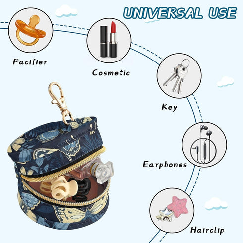 YETTASBIN Butterfly Portable Pacifier Holder Case with Metal Hook Buckle & Zipper for Diaper Bag and Stroller