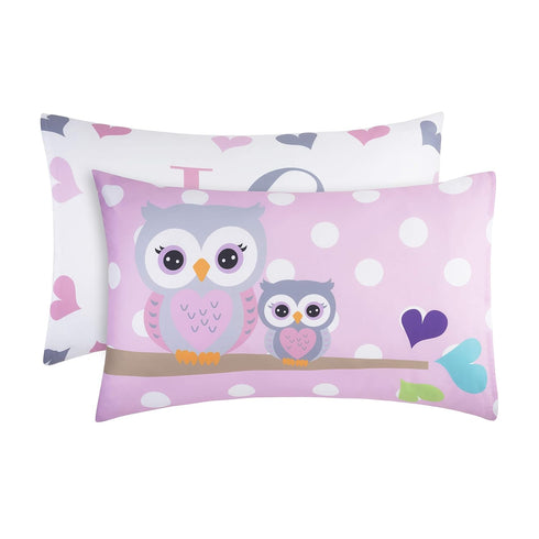 3-Piece Set 100% Set EVERYDAY KIDS Toddler Fitted Sheet, Flat Sheet and Pillowcase - Owls - Soft Breathable Cotton