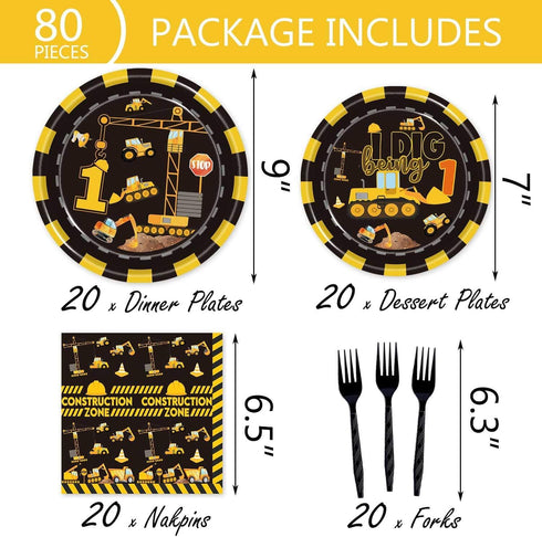 Wedec 162 1st 1 Pcs Construction Birthday Party Supplies Dump Truck One Tableware Includes Backdrop, Hanging Swirl