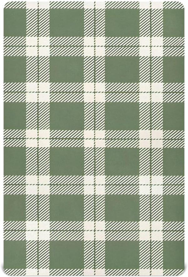 YANENDIE Olive Green Gingham Plaid Crib Sheets - Boys & Girls Cotton Crib