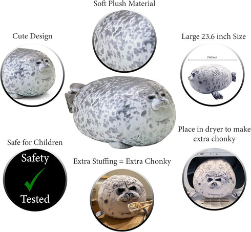 Pineapple Chubby Blob Seal Plush Pillow, Cute Stuffed Animal Seal Plushie Toy, Large (23.6 inch)