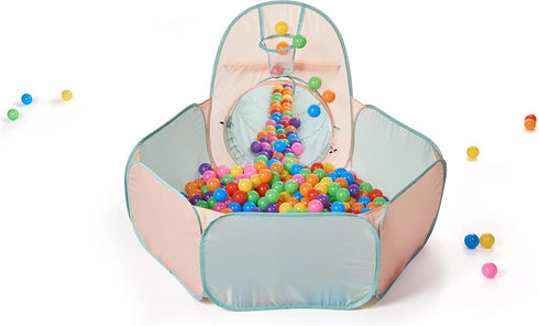 UTEX 3 in 1 Pop Up Kids Play Tent with Tunnel and Ball Pit, Indoor/Outdoor Playhouse, Orange Pink/Light Green