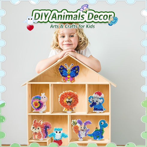 mom&myaboys 4-8 Poke A Dot Art Kit - Animals Theme with Snail, Lion, Owl, Squirrel, Butterfly | No-Mess Sewing Craft