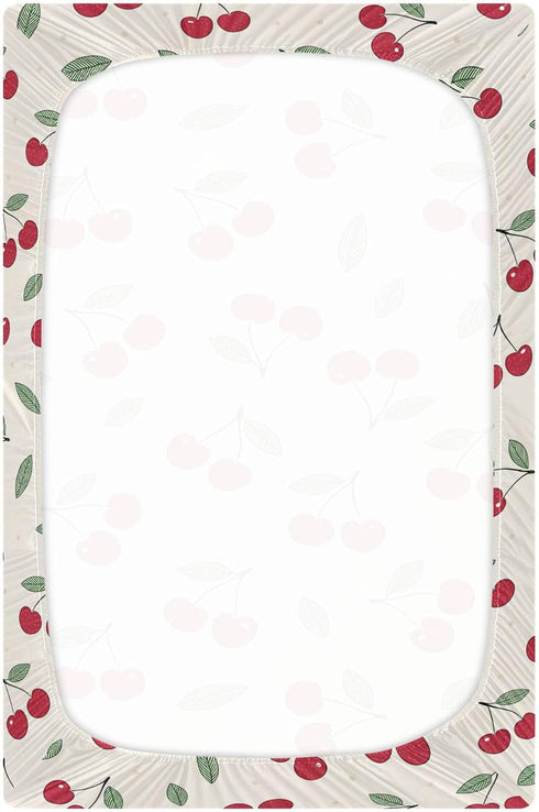 Burbuja 27 39 Fitted Crib Sheet for Girls and Boys, Cute Cherrys Soft Breathable Crib Sheet for Standard Crib