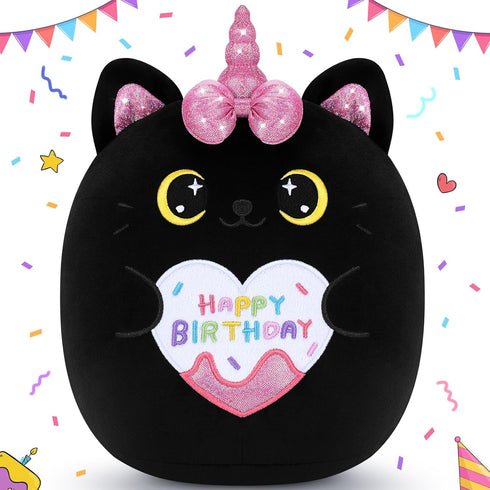 Happy Birthday Gift Black Cat Plush Toys - 11 Inch Kawaii Anime Plushie - Birthday Gifts for Kids