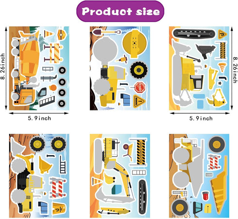 OTAITY 24 Sheets Make Your Own Construction Vehicle Stickers for Kids Boys, Make-a-Face Engineering Vehicles Fire
