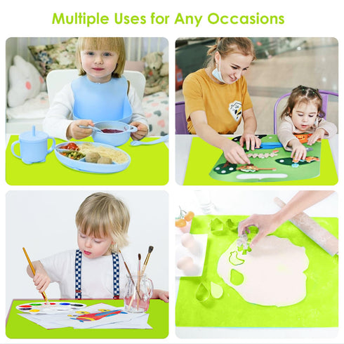 Extra Large Green Silicone Table Mat, Waterproof Protector for Crafts, Kids Dinner Placemat, Kitchen Pastry Rolling