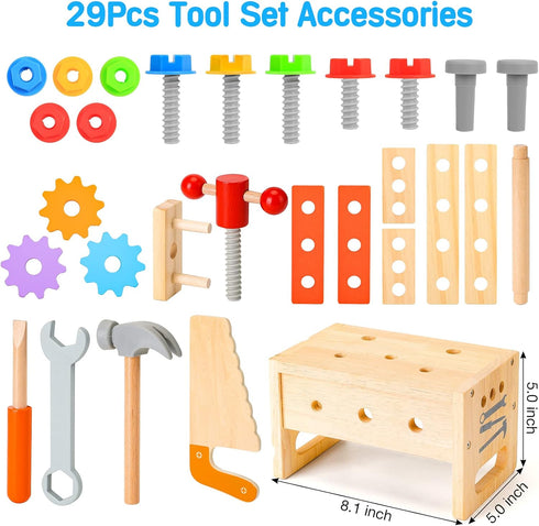 Hieoby Set 2 3 4 5 29Pcs 2 2-4 1-3 Wooden Tool for Kids Year Old, Educational STEM Toys Toddler Montessori Toys