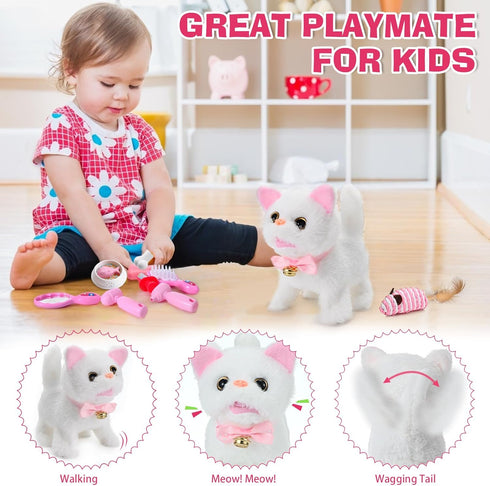 WorWoder 15PC Robot Plush Electronic Interactive Cats That Move and Meow Walking Wagging Lifelike Stuffed Kitten Toy