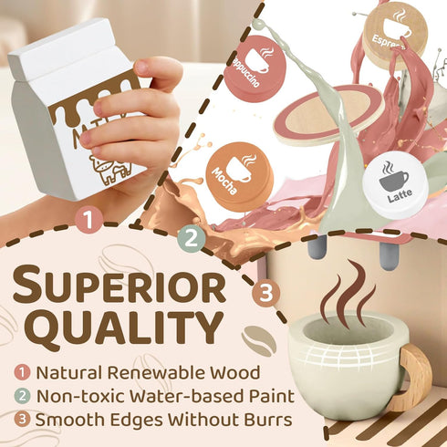 Playset Set Airlab Kids Coffee Toy Coffee Maker for Toddler Wooden Kitchen Accessories Pretend Play for Girls Boys Ages