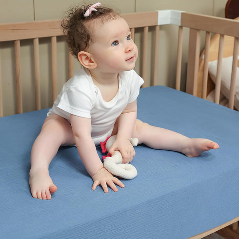 2 Pack Set 28"x 52" Muslin Neutral Crib Sheets for Boys & Girls Blue Rutiwa Soft Breathable Baby Sheets for Crib