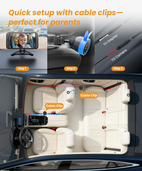 BV2 4.5" 1080P Babyvue USB Car Camera for Baby : Car Seat Camera with Crystal Clear Mirror View, Easy Installation
