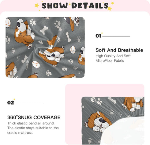 Pigsaly Basset 27x39 Inch Crib Sheets Baseball Cute Hound Dogs Baby Sheet for Standard Crib Mattress Boys Girls Toddler