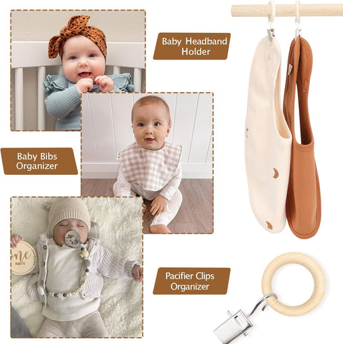 30 Pack 2.5 Inch POVETIRE Wood Rings with Clips for Hanging Baby Headband Hair Accessories Baby Bib NecklaceJewelry Hat