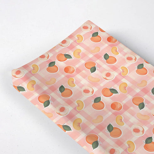 KuphiL10C Summer Peaches Leaves Checkered Pattern Baby Changing Pad Cover, Unisex Fruits Nursery
