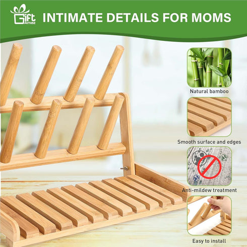 Countertop GiftAmaz Bamboo Baby Bottle Drying Rack, Space Saving Bottle Holder Portable Dryer Rack Organizer for Baby