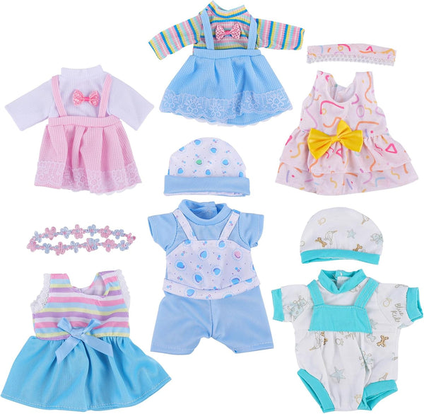 BABESIDE 10 Pcs Baby Doll Clothes for 10-12 Inch Dolls, Outfits, Jumpsuit, Skirts & Hat for Newborn Baby Dolls