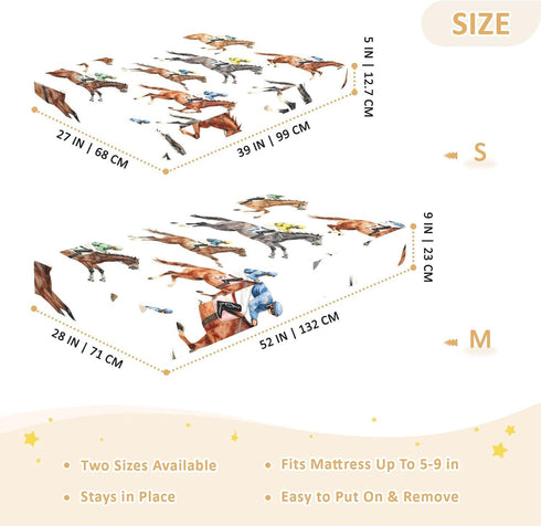 CZXW 52" 28" Horse Racing Jockeys Crib Sheets Fitted x Natural Cotton Soft & Breathable for Baby Crib Mattress