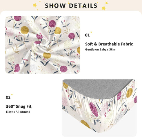 miaozhen 1 Pack 52x28 Cotton Baby Crib Sheets for Boys Girls Ultra Soft Snowfall Berry Cream and Gold Crib Mattress