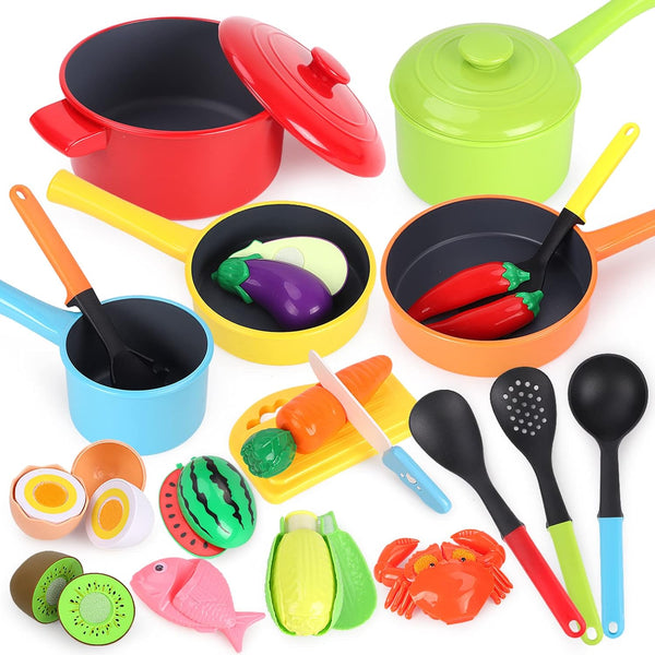 GILOBABY Kids Play Kitchen Accessories - Complete Cooking Toy Set with Pots,