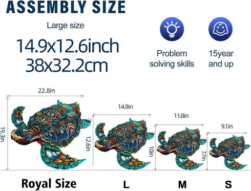 Wooden Puzzles for Adults, Sea Turtle Jigsaw Puzzles, Unique Animal Shape Wood Cut Puzzles for Turtle Lovers