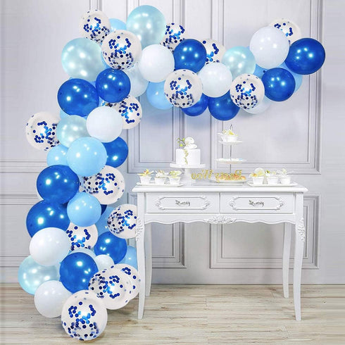50pcs 12 inch Royal Blue Confetti Latex Balloons, Light Blue Baby Blue and White Party Balloons for Birthday Wedding