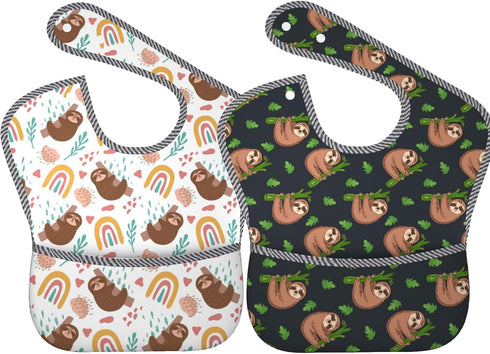 Qwalnely Sloth Baby Stuff Baby Bibs 2Packs for 6-24 Months Waterproof Washable Fabric