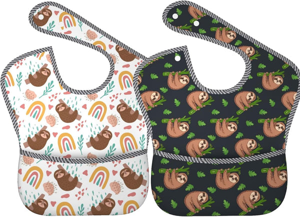 Qwalnely Sloth Baby Stuff Baby Bibs 2Packs for 6-24 Months Waterproof Washable Fabric