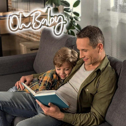 Fespcj 5v 15.7 "X7.9" Oh Baby White LED neon Birthday party sign Children's Room Decoration Home Art Living Room
