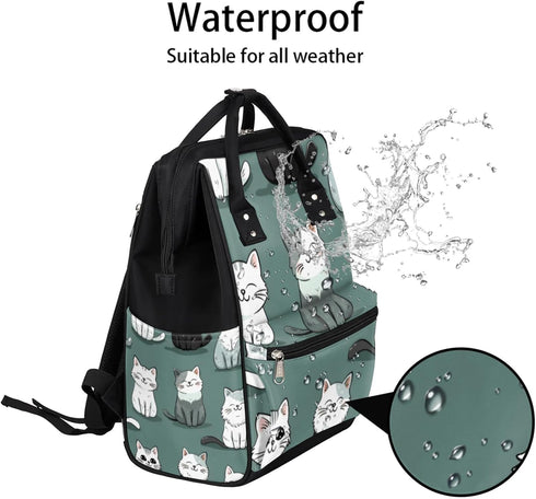 Hsnar Backpack Cute Cats Waterproof Diaper Bag Large Capacity Baby Bag with Stroller Straps, Multi-Pocket Diaper Bag