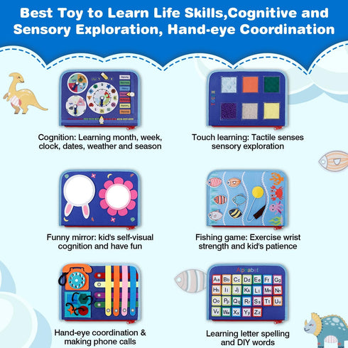 1 2 3 4 1-3, JHkim Busy Board Montessori Toys for Year Old Boys Girls Gifts, Sensory Toy for Toddlers Educational