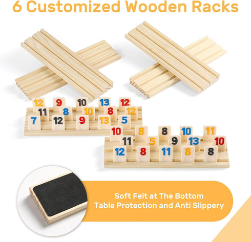 Rummy 6 6 160 Rummy Set Rummy Set 6 Cube Player Edition with Wooden Racks/Trays, Large Numbers Tiles with Zippered
