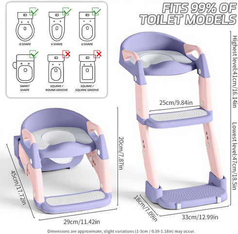 Snugzy 3-in-1 Toddler Potty Training Seat Foldable Potty Training Toilet with Step Stool Adjustable Potty Chair