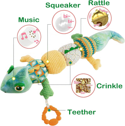 Infant Musical Stuffed Animal Toys - Activity Soft Sensory Toy with Teething Toys, Crinkle Sound, Rattles