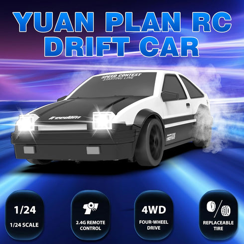 1/24 2.4GHz 4WD RC Drift Car Remote Control Cars, High Speed Drift RC Cars with Cool LED Lights, Extra Drifting Tires