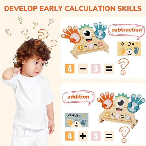 Counting 3-5, Finger Math Toy for Kids Montessori Monster Math Toy with Number Blocks, Hands-On Addition & Subtraction