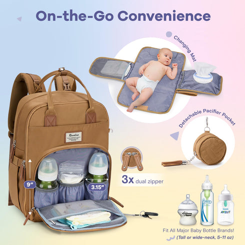 Backpack, Pack RUVALINO Diaper Bag Multifunction Travel Maternity Baby Changing Bags, Large Capacity, Waterproof