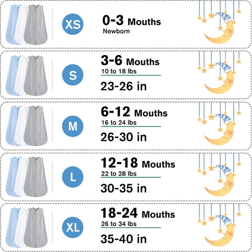 3 Pack Baby Sleep Sack 3-6 Months, 100% Rayon Cotton Baby Sleeping Bag, 2-Way Zipper, Toddler Wearable Blankets, TOG 0.3
