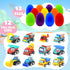 CLAPET 12 3-8 PCS Easter Egg Fillers with Pull Back Car, Prefilled Easter Toys Gifts for Year Old Boys Girls Kids