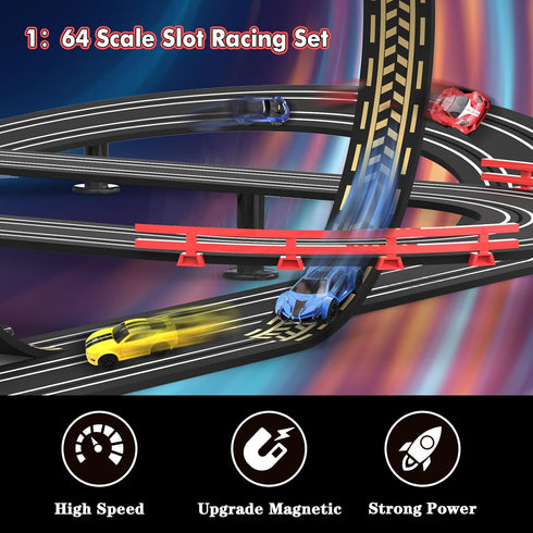 Teslala 32Ft Sets 4 2 6,7,8 Slot Car Race Track Electric Powered Racing Tracks for Boys and Kids ,Dual Racing with High