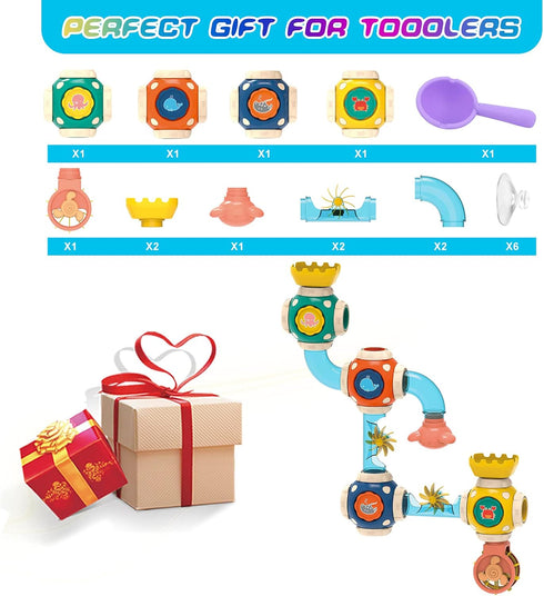 Bath Toys, STEM Baby Bathtub Toy with DIY Pipe Tubes, Cute Bathroom Time Spray Waterfall Shower Toy