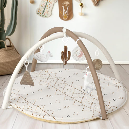 Tummy 6 12 Little Dove Time Mat with Toys, Macrame Baby Play Mat for Newborn, Baby Gym with Milestone Cards