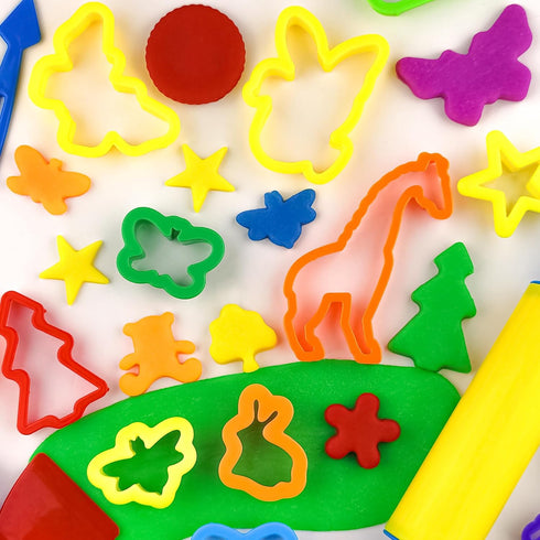 Set 32 Dough Play Tools for Kids, PCS Dough Accessories with Animal Molds and Shaped Cutters, Plastic Cutters Toys