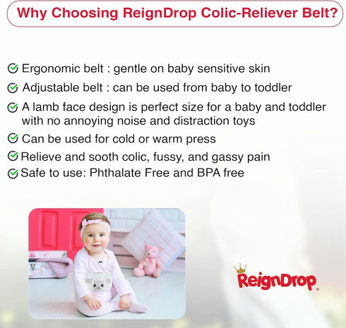 ReignDrop Set Pack, Pack) Colic Relief for Newborns Gas Relief with Belly Band, Gel Storage Bag Soothing Calming Warm
