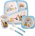 5Pcs Kids Tableware Set, Cartoon Bamboo Dinnerware with Baby Plates, Bowls, Forks & Spoons for Kids (Blue)