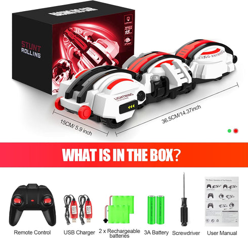 BAZADER RC Cars with LED Lights, Remote Control Snake 360° Roll Toys, Birthday Gift for Kids Age 7-11+, 2 Batteries